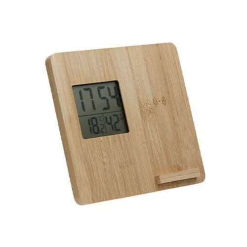 Masaüstü Bambu Saat Wireless Mobil Şarj Cihazı