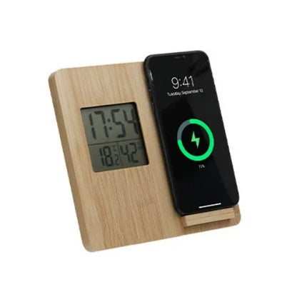 Masaüstü Bambu Saat Wireless Mobil Şarj Cihazı