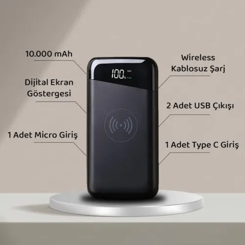 EccoTech Wireless Led Ekran 10.000 mAh Powerbank