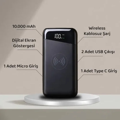 EccoTech Wireless Led Ekran 10.000 mAh Powerbank