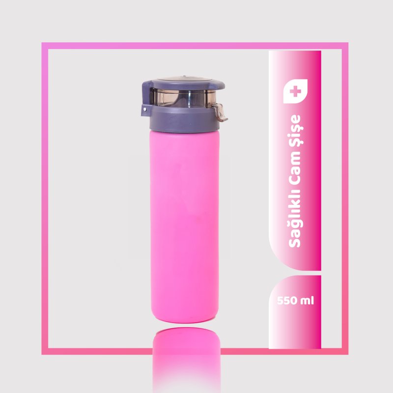 550ml Kişiselleştirilebilir Pratik Kapaklı Cam Suluk
