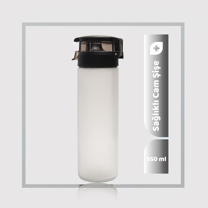 550ml Kişiselleştirilebilir Pratik Kapaklı Cam Suluk