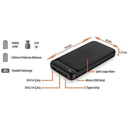 Işıklı Logo Powerbank 10000 mAh