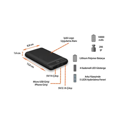 Işıklı Logo Powerbank 10000 mAh