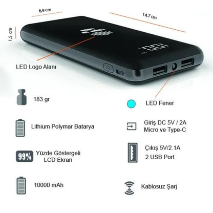 Işıklı Logo Wireless Powerbank 10000 mAh 115