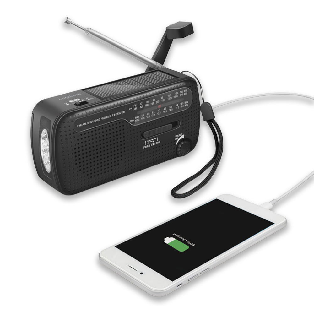 Dinamolu ve Güneş Panelli Acil Durum Afet Radyosu (El Fenerli ve Powerbankli)