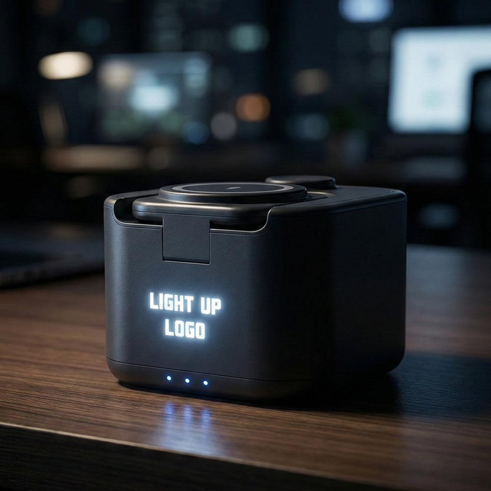Işıklı Logo Alanlı ve Hoparlörlü Katlanabilir MagSafe 3'ü 1 Arada Şarj İstasyonu