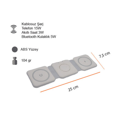 Kablosuz Şarj Standı (Telefon, Saat, Kulaklık)